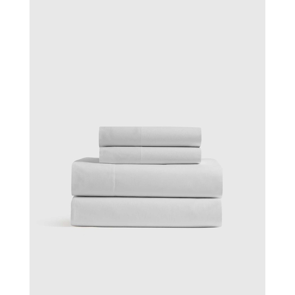 Quince Brushed Organic Cotton Sheet Set California King Light Gray w/ Flat Sheet